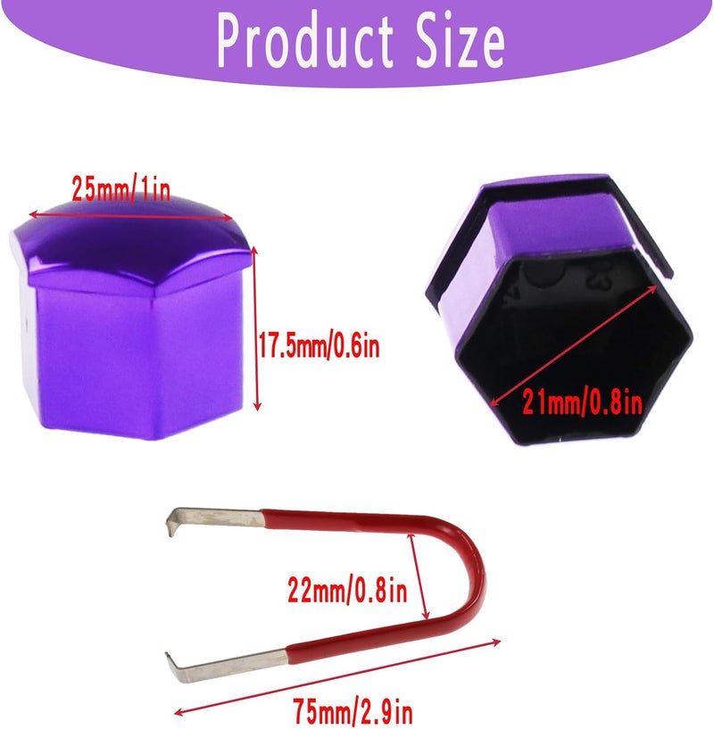 Nihfien 24pcs Wheel Nut Cap 21mm Wheel Bolt Nut Caps Covers,Universal Anti-Rust Car Tire Nut Caps Bolt Cover,Hexagonal Plastic Tire Bolt with Removal Tool(Purple) - Image 3